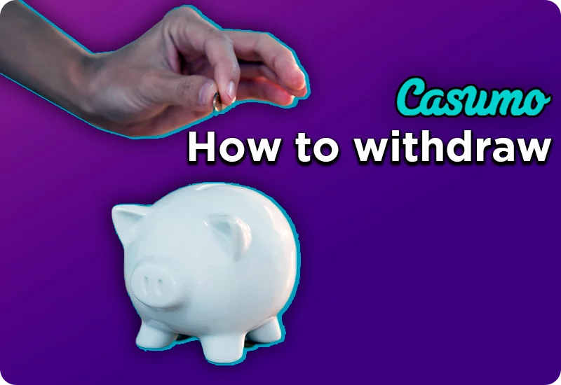 Hand puts a coin in white piggybank and Casumo logo